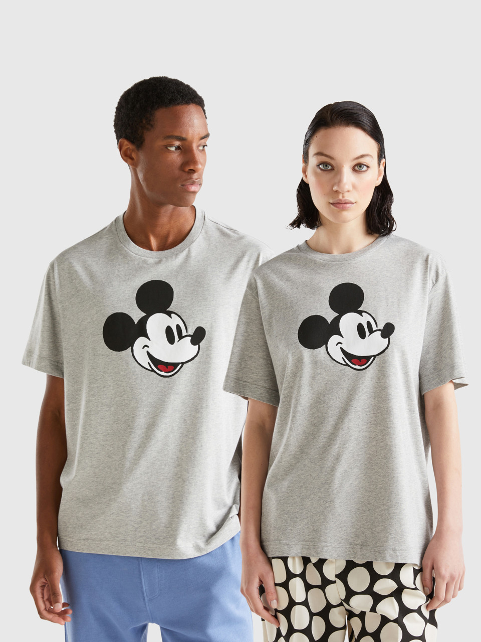Benetton, Light Gray Mickey Mouse T-shirt, Light Gray, Women