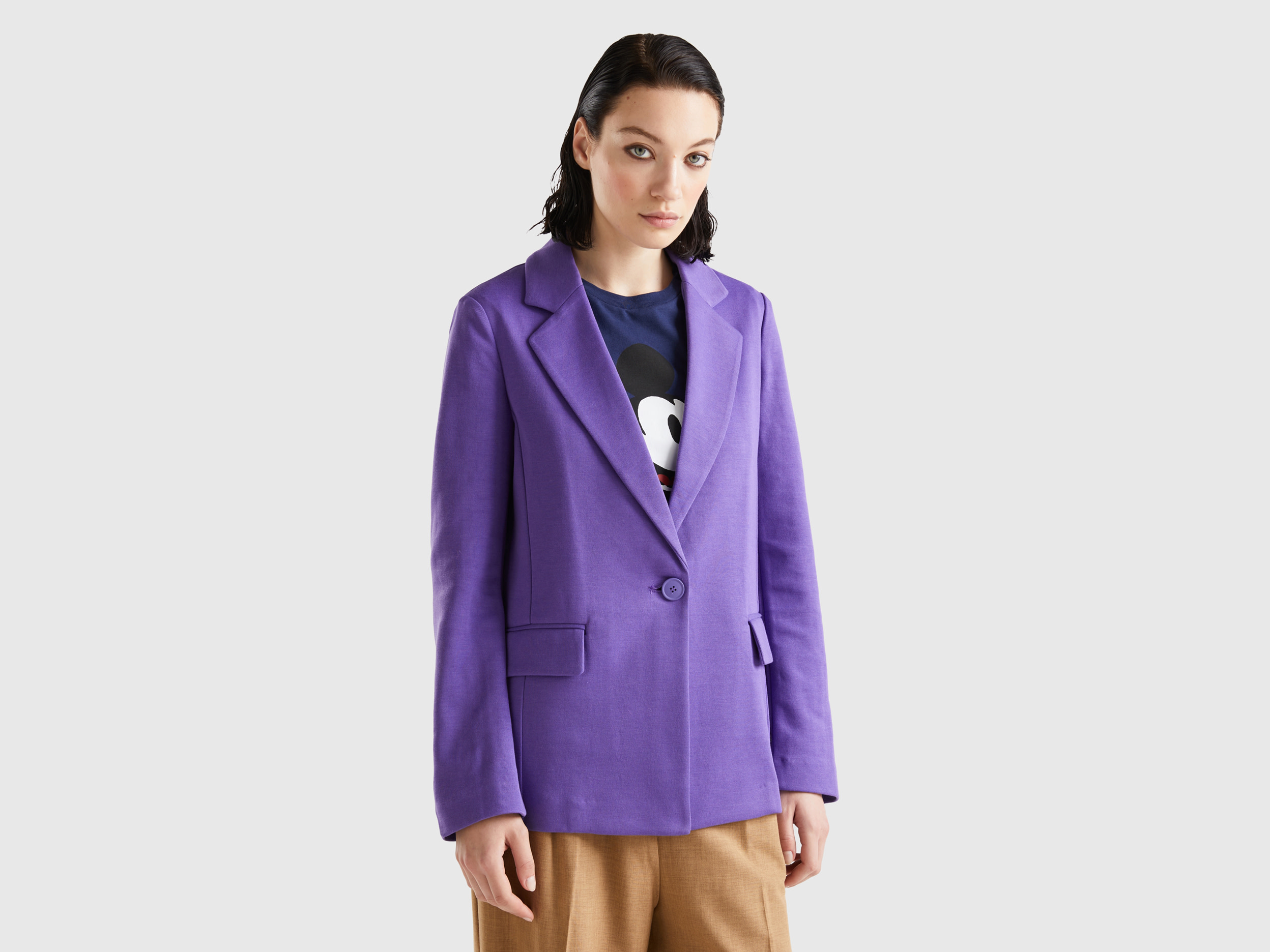 Benetton, Fitted Blazer With Pockets, size 8, Violet, Women