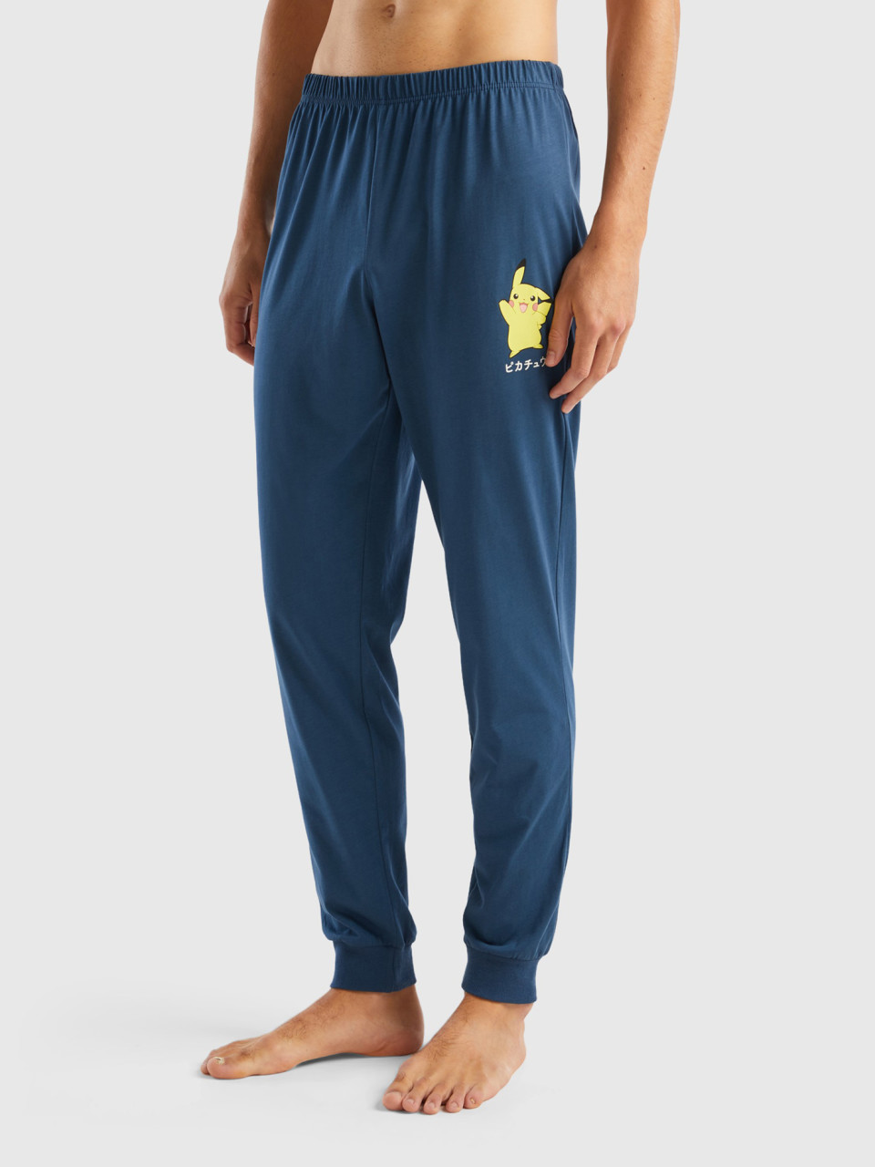 Benetton, Pokémon Trousers In Long Fiber Cotton, Dark Blue, Men