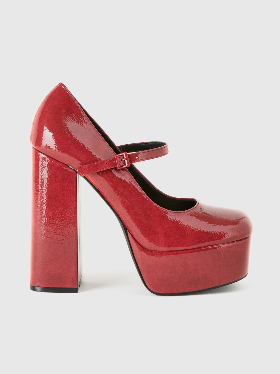 Benetton, Glossy Pumps With Heel And Buckle,5, Red
