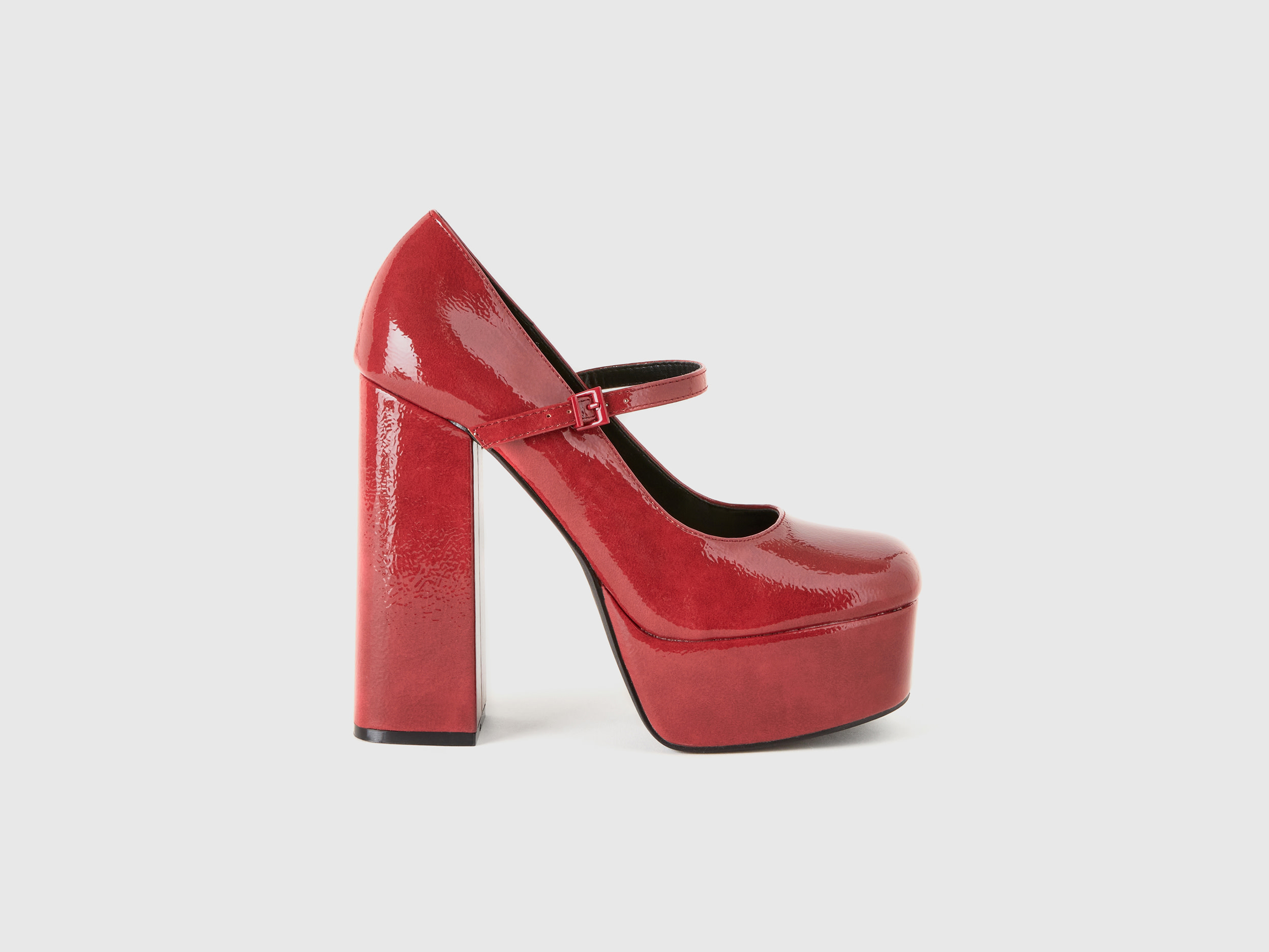 Benetton, Glossy Pumps With Heel And Buckle, size 6, Red, Women
