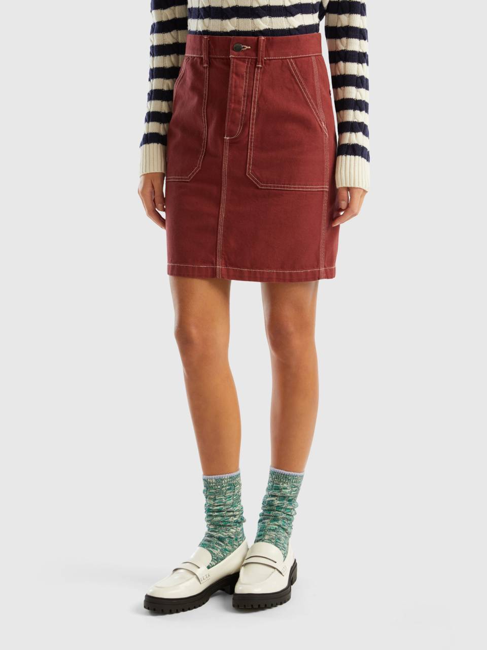 Minigonna in tela di cotone Bordeaux Donna Benetton