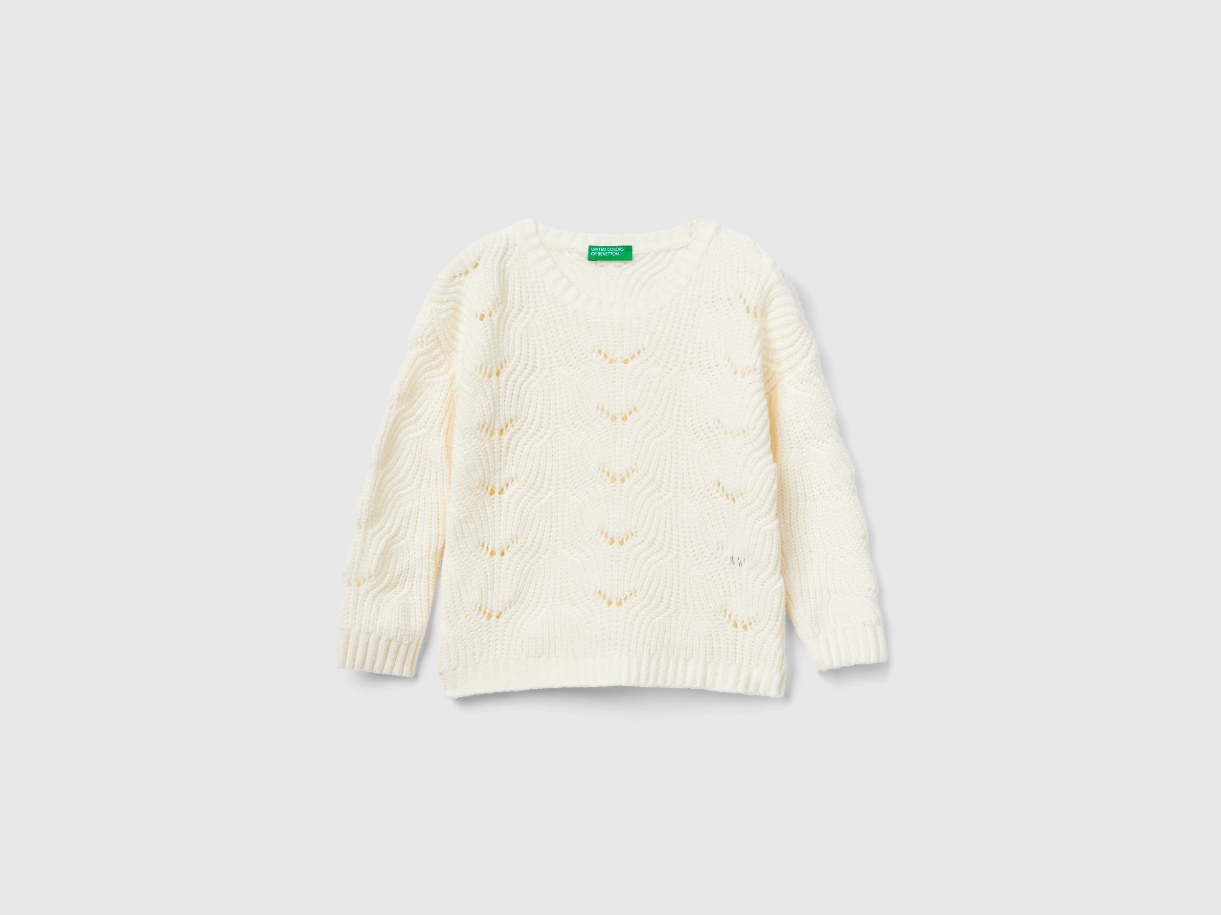 Benetton, Knit Chenille Sweater, size 5-6, Creamy White, Kids