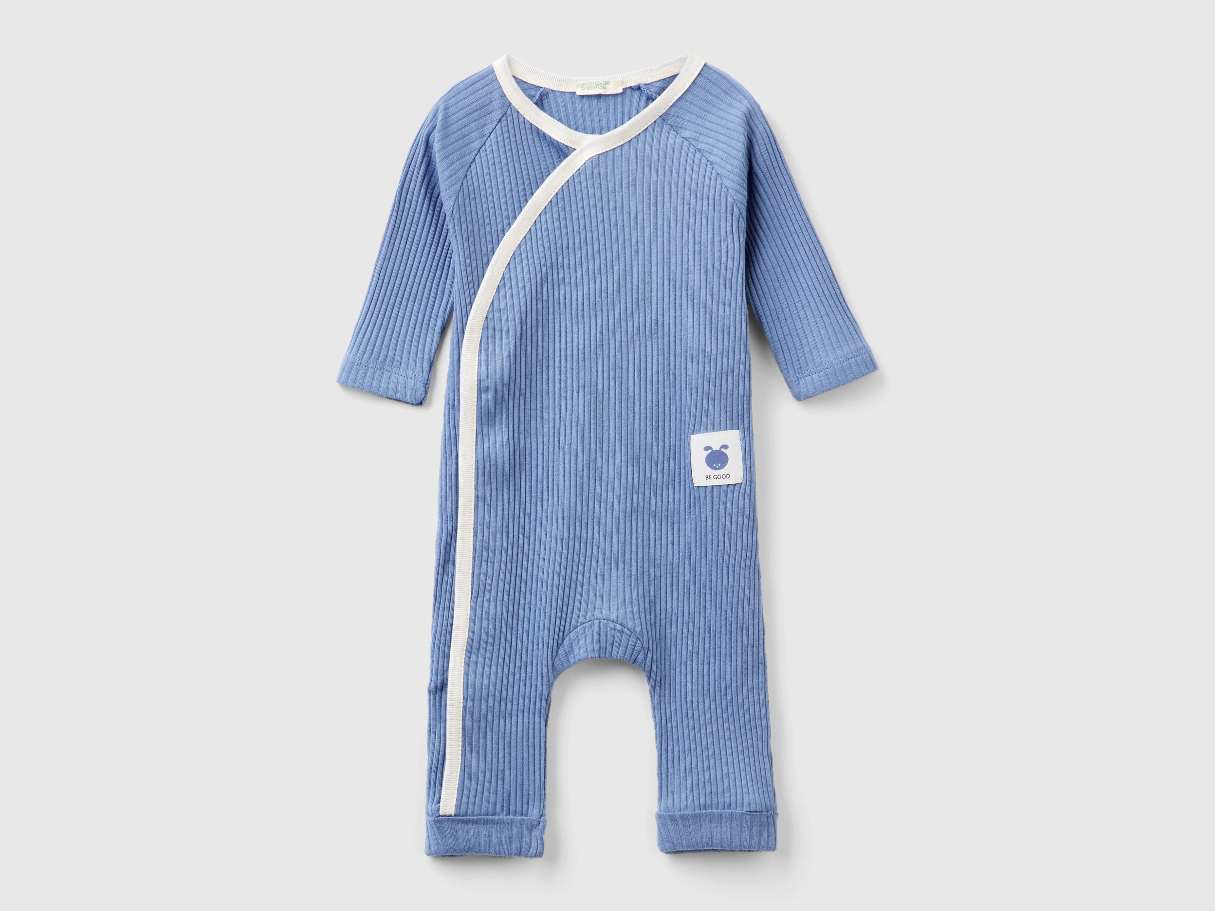 Benetton, Ribbed Onesie In Organic Cotton, size 0-1, Sky Blue, Kids