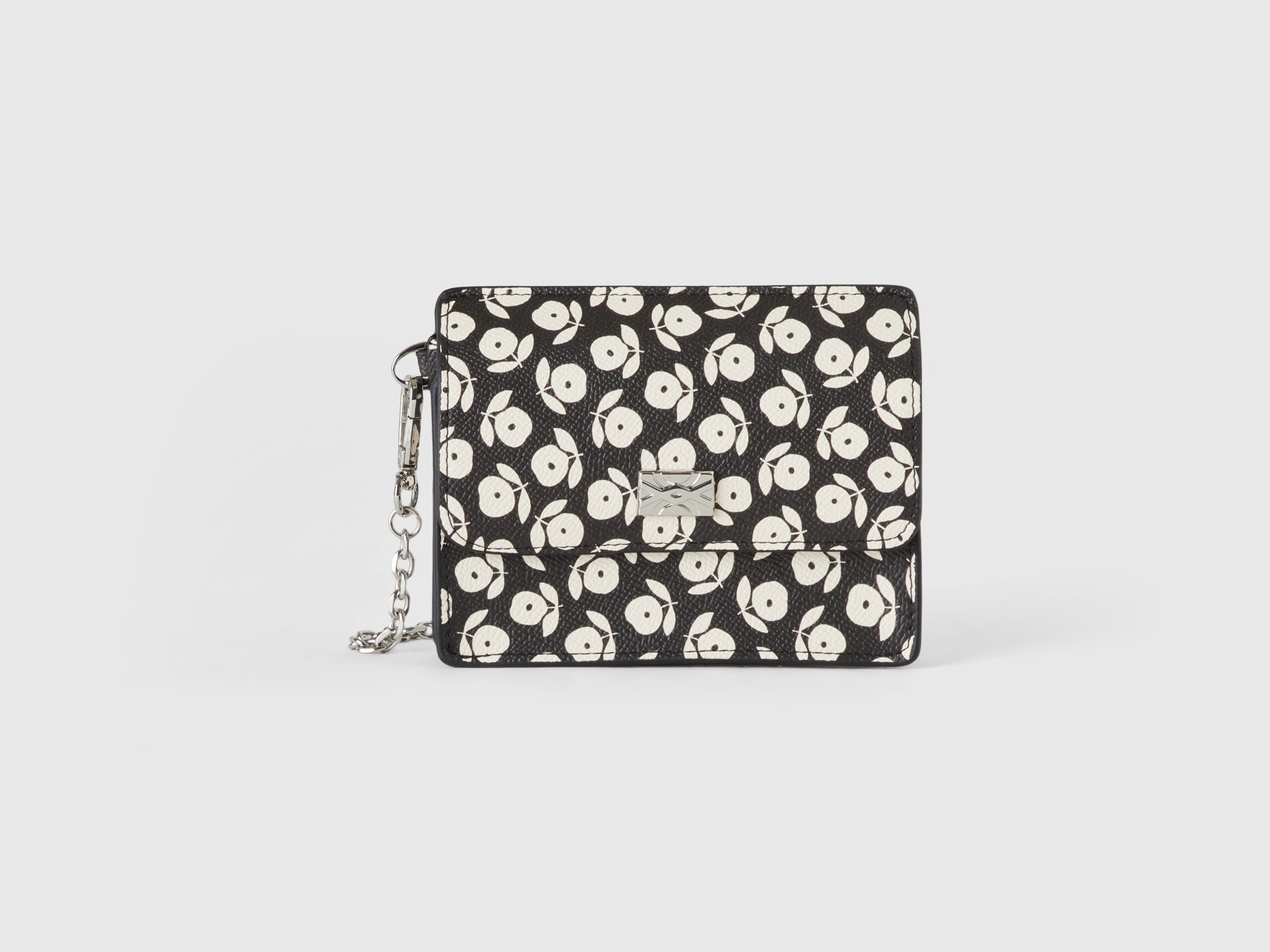 Benetton, Wallet And Card Holder With White Flowers, size OS, Black, Women