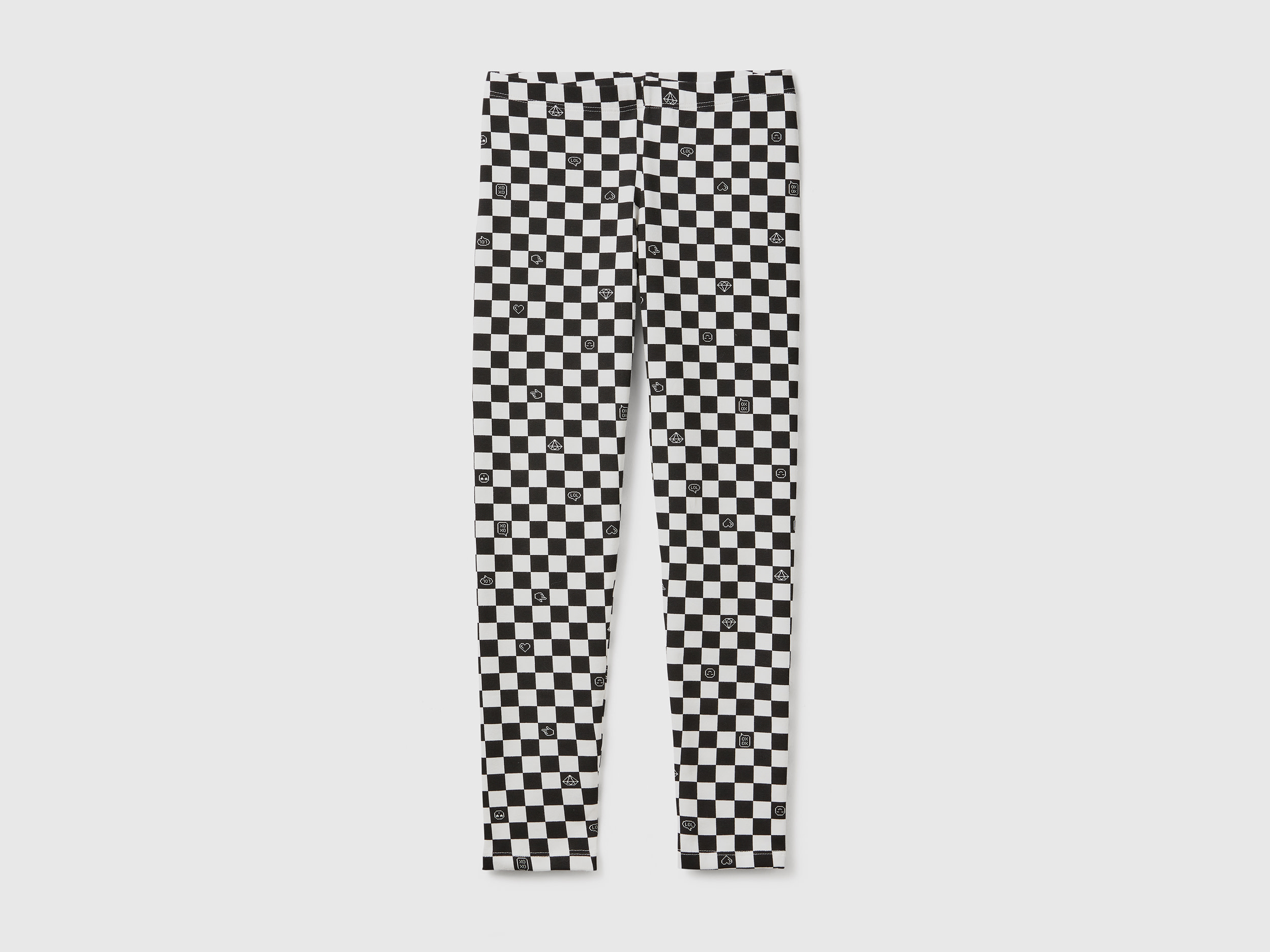 Benetton, Checkered Leggings In Stretch Cotton, size 3XL, Black, Kids