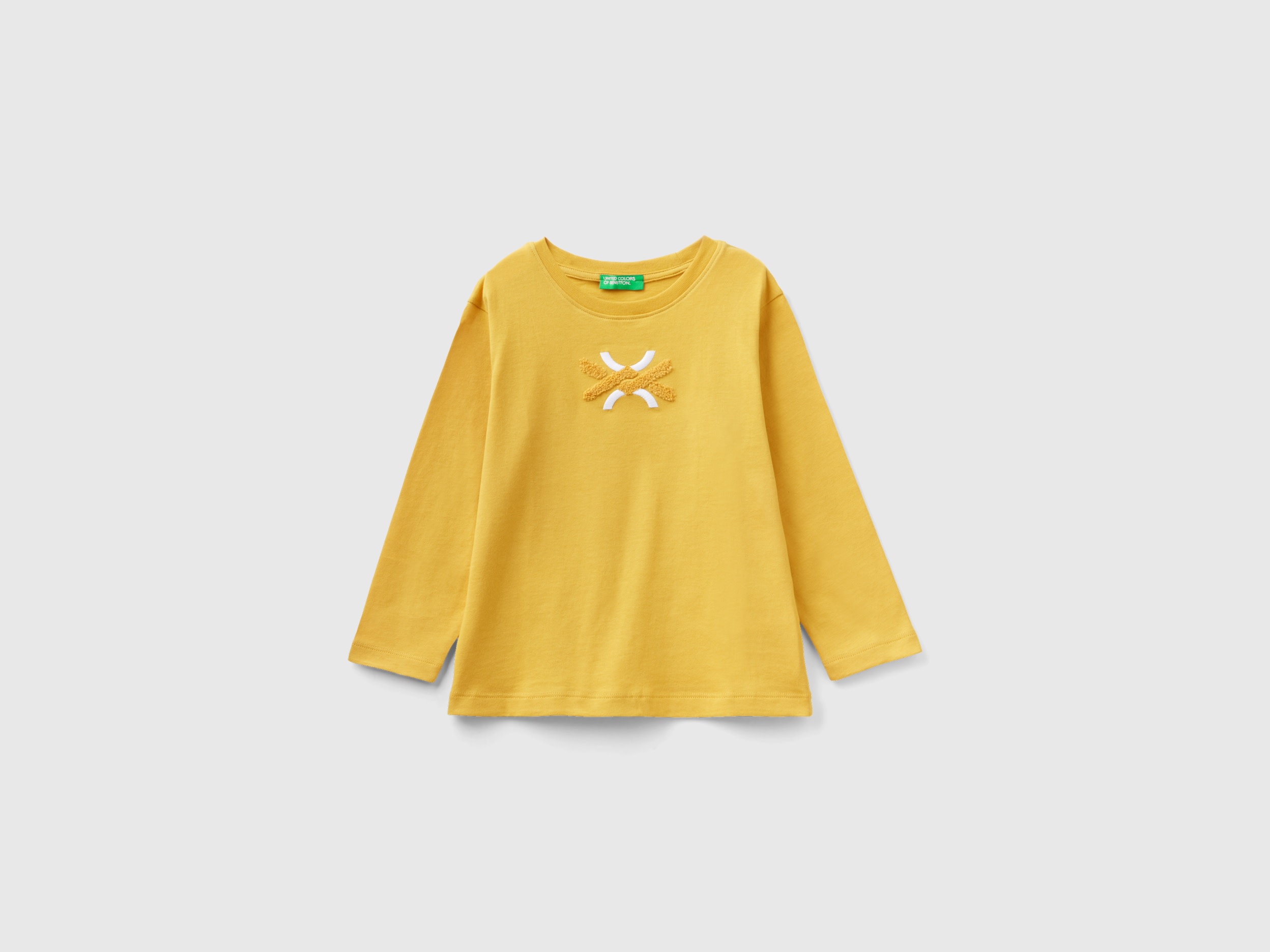 Benetton, T-shirt With Terry Embroidery, size 12-18, Yellow, Kids
