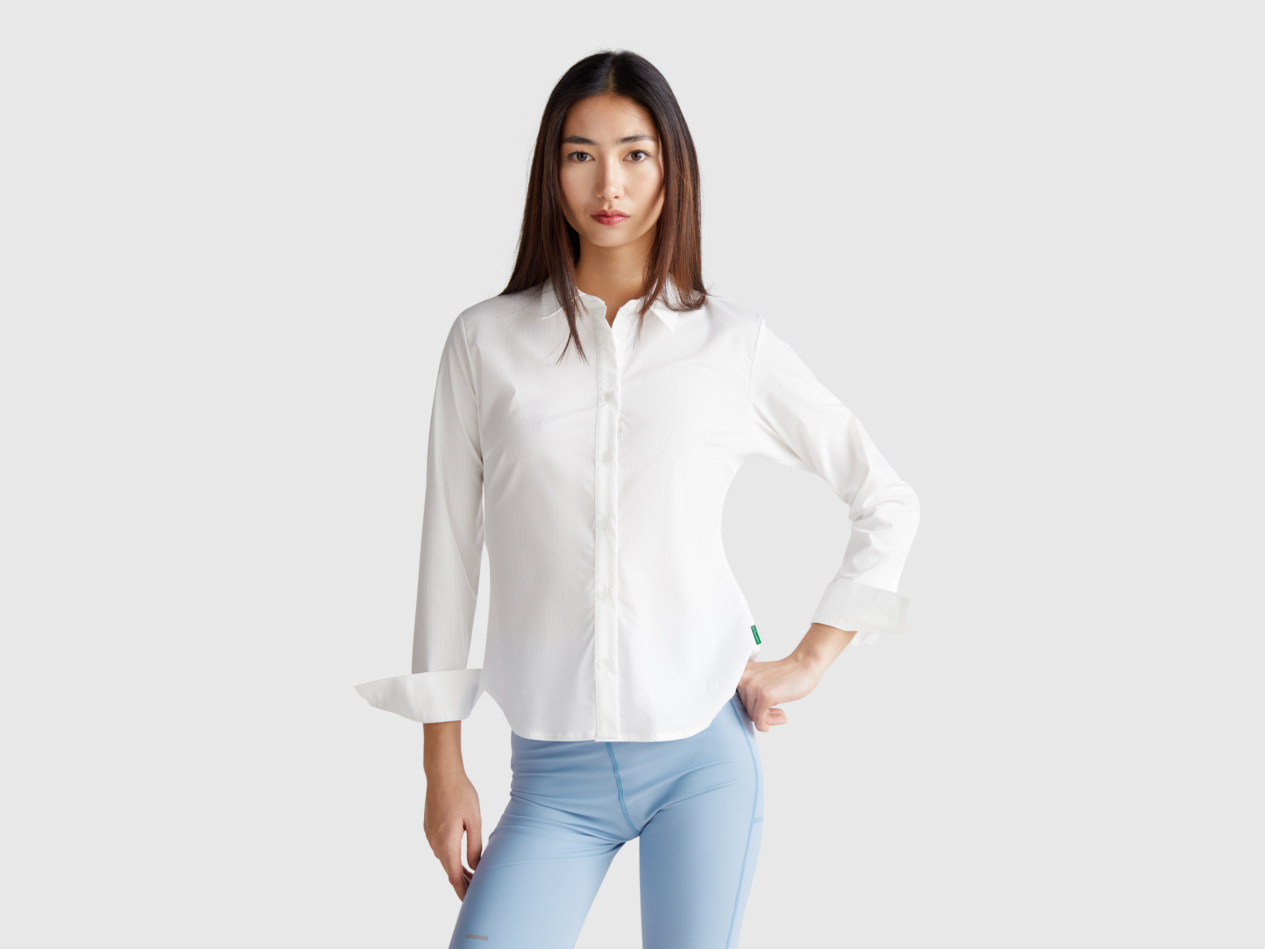 Benetton, Waisted Shirt In Viscose Blend, size XS-S, White, Women