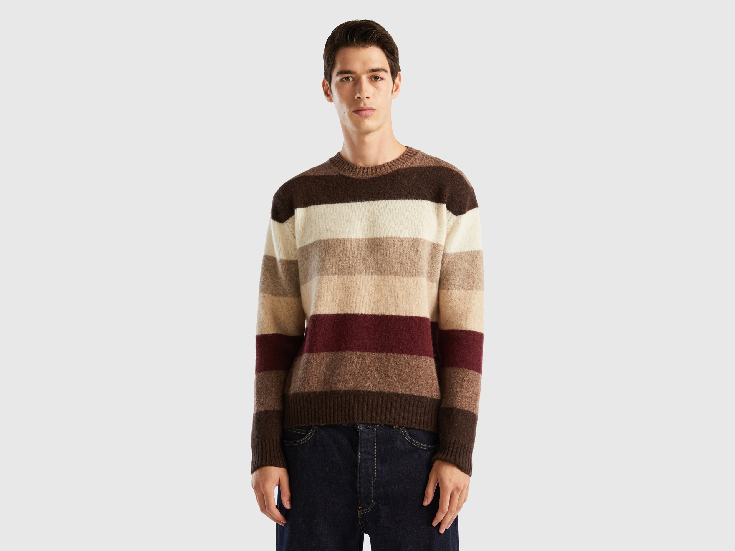 Benetton, Striped Sweater In Pure Shetland Wool, size L, Multi-color, Men