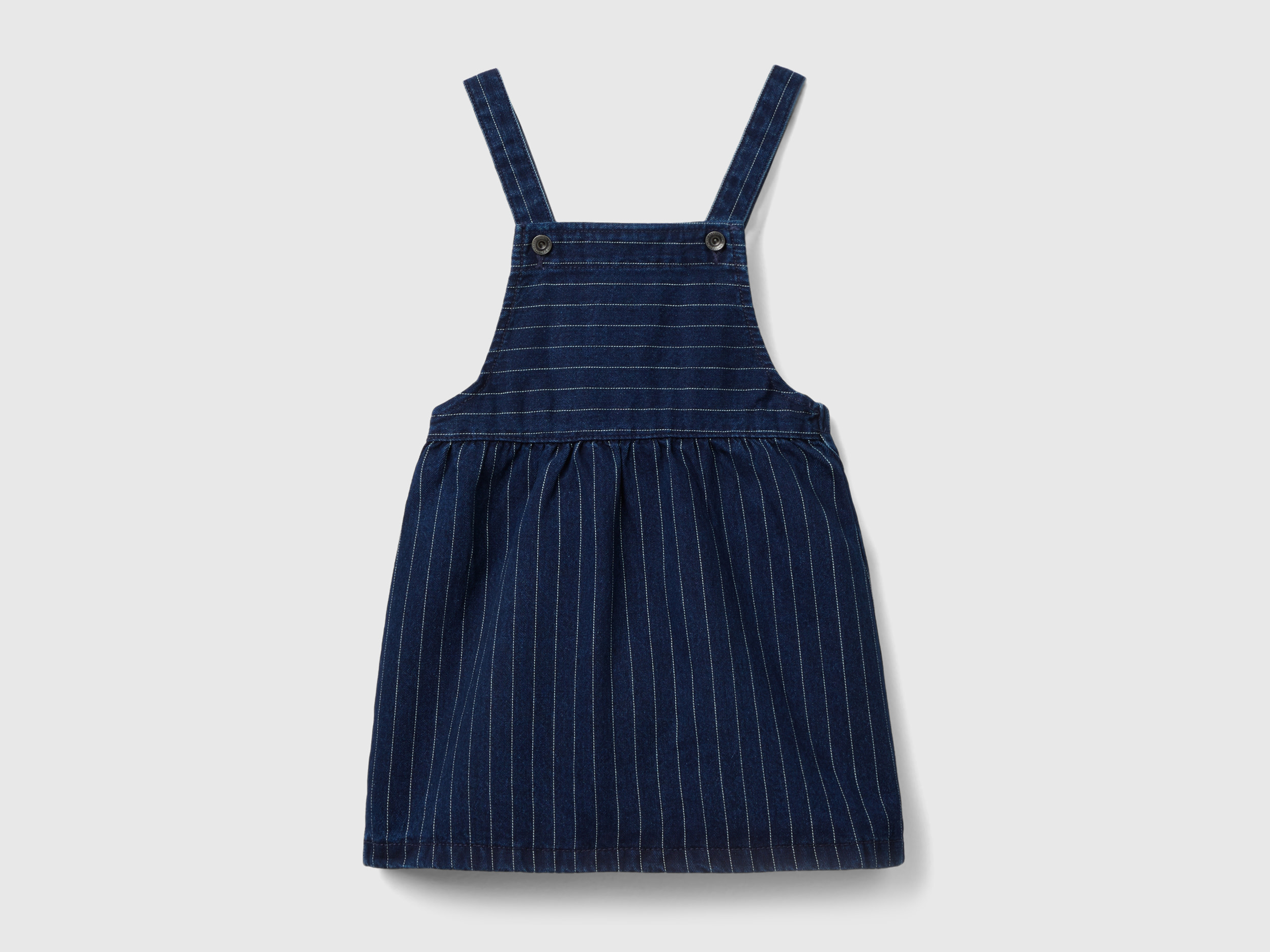 Benetton, Denim Overall Skirt With Pinstripes, size 12-18, Dark Blue, Kids