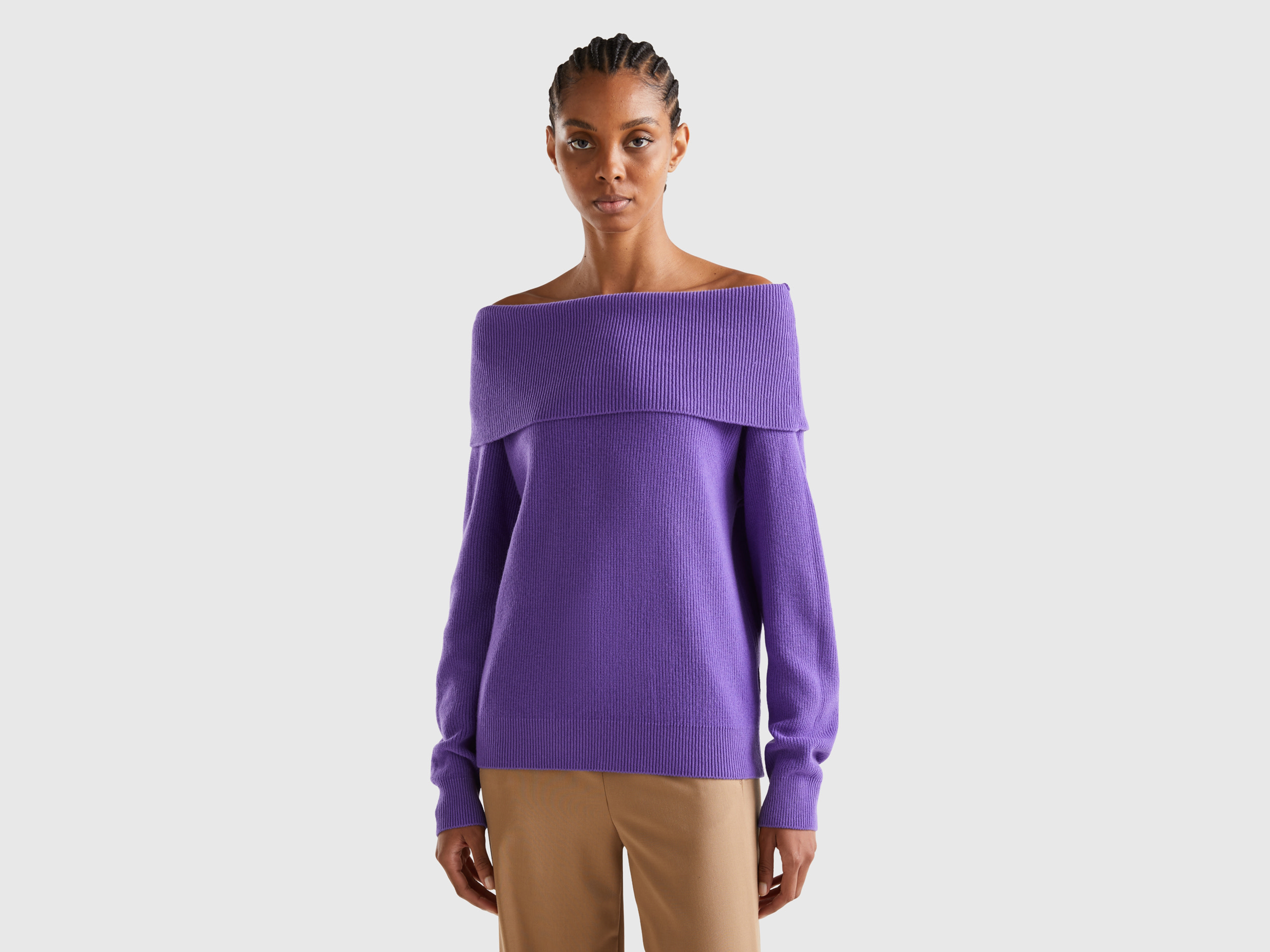 Benetton, Sweater With Bare Shoulders, size M, Violet, Women