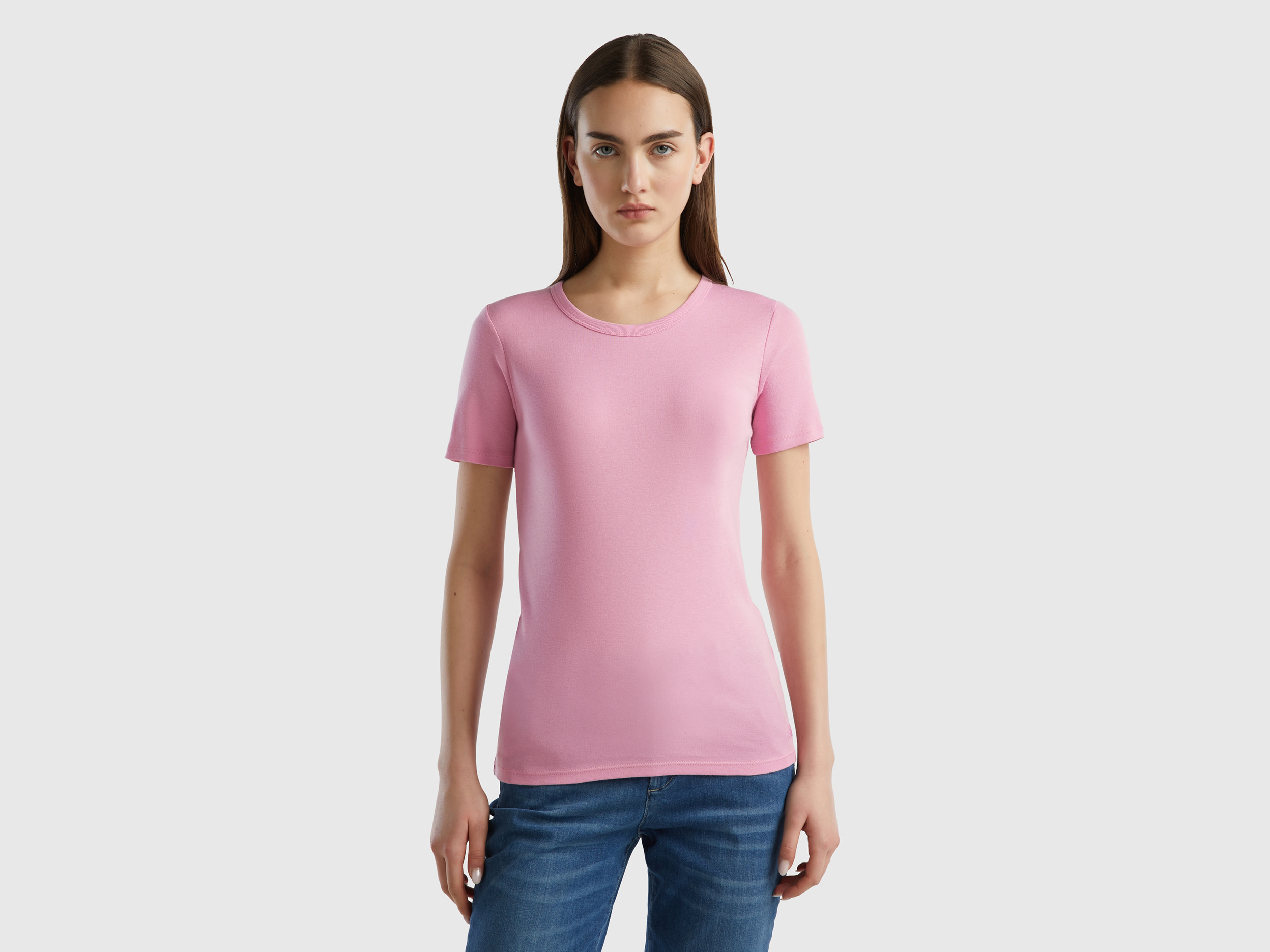 Benetton, Long Fiber Cotton T-shirt, size XL, Pastel Pink, Women