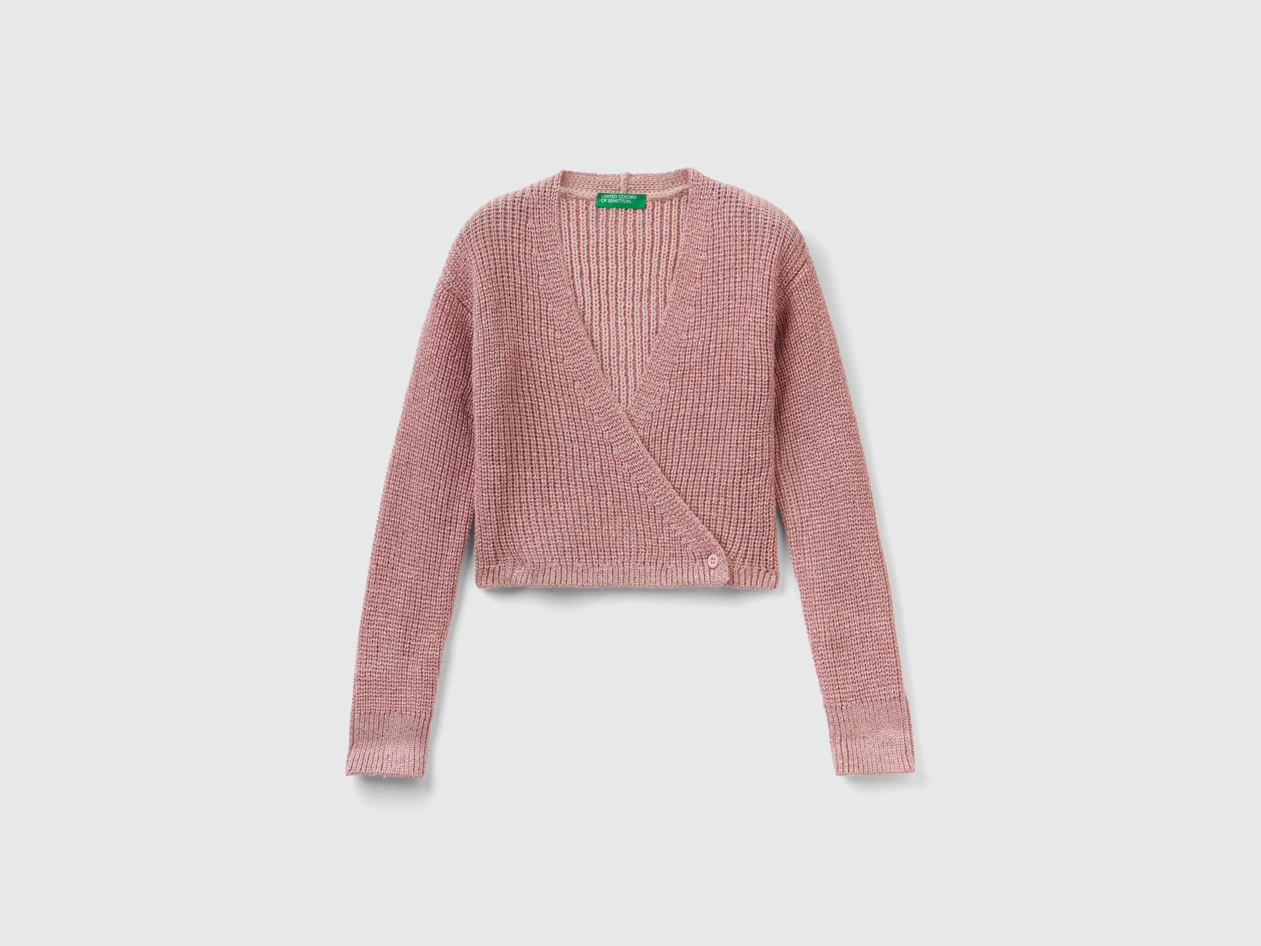 Benetton, Cropped Cardigan With Lurex, size L, Pink, Kids
