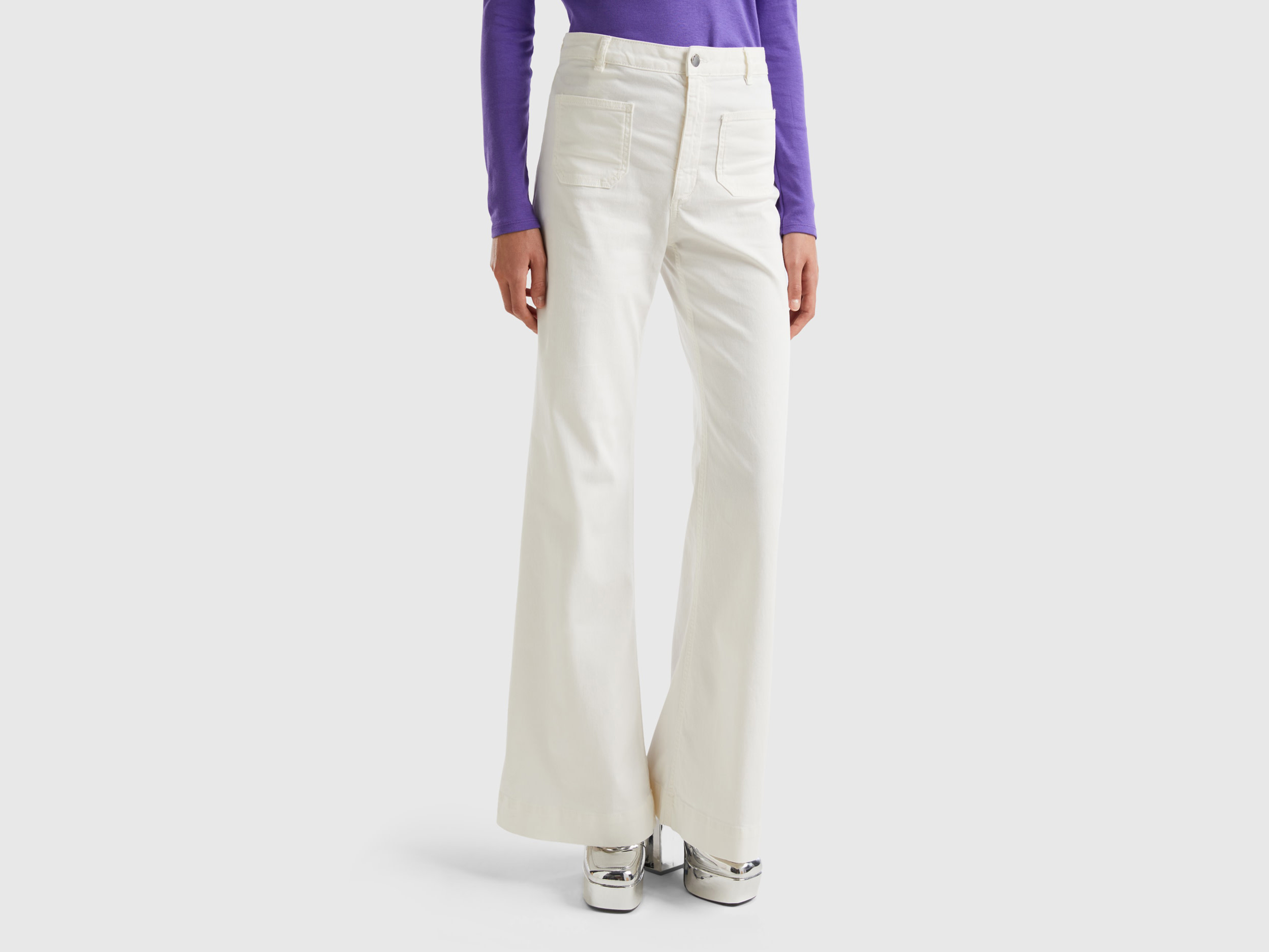 Benetton, Flared Pants, size 16, Creamy White, Women